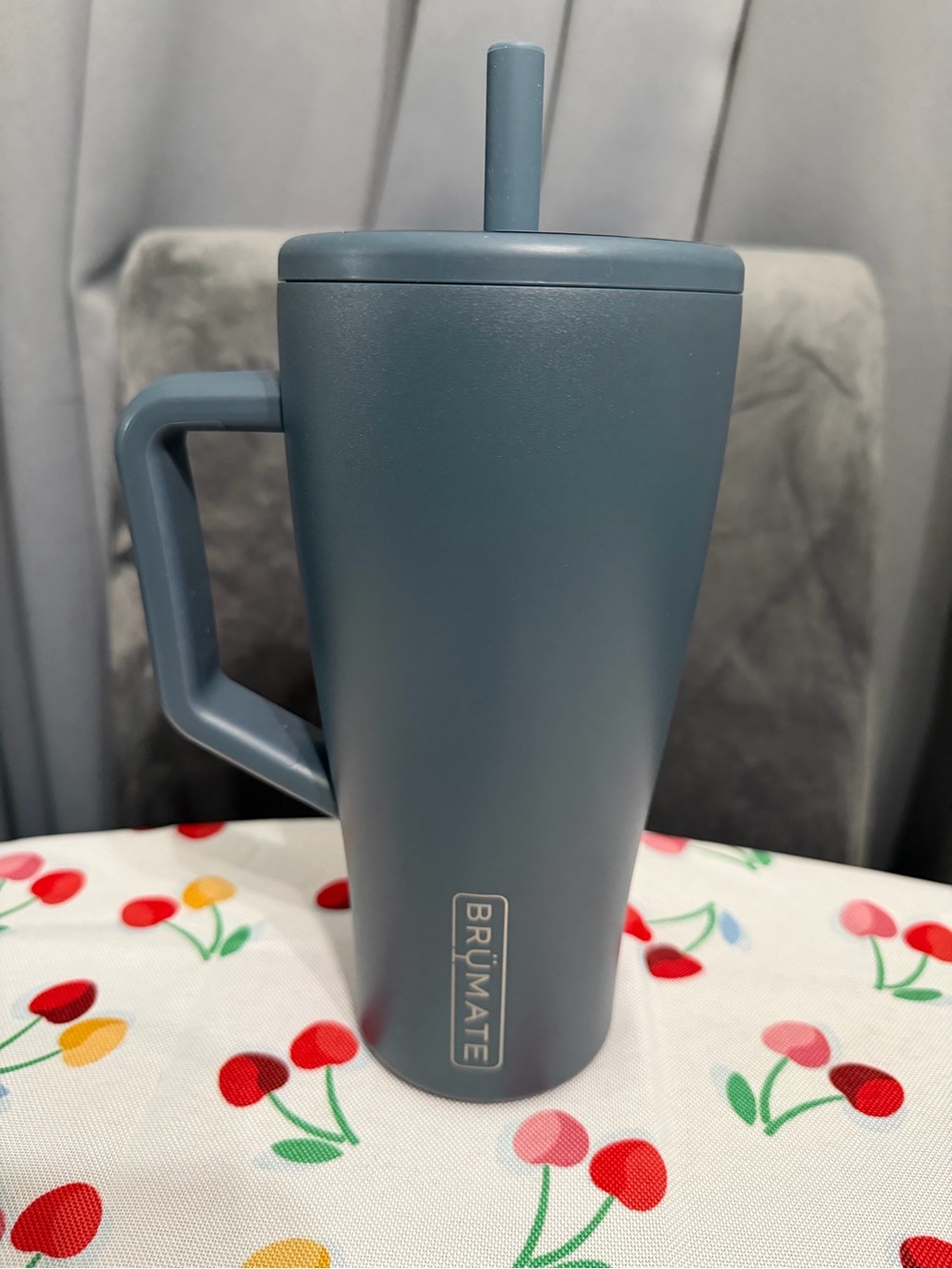 BrüMate Matte Slate Blue Insulated Travel Mug with Handle & Straw
